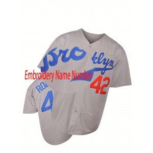 #42 Brooklyn Embroidered Grey Baseball Jersey