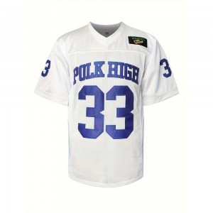 #33 Letter Embroidery Men's Breathable American Football Jersey, Men's V-neck Short Sleeve Sports Shirt For Summer, Outdoor Street