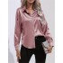 Solid Smoothly Shirt, Elegant Button Front Turn Down Collar Long Sleeve Shirt, Women's Clothing