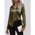 Solid Smoothly Shirt, Elegant Button Front Turn Down Collar Long Sleeve Shirt, Women's Clothing Solid Smoothly Shirt, Elegant Button Front Turn Down Collar Long Sleeve Shirt, Women's Clothing