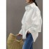 Solid Button Front Shirt, Stylish Lantern Sleeve Shirt For Spring & Fall, Women's Clothing Solid Button Front Shirt, Stylish Lantern Sleeve Shirt For Spring & Fall, Women's Clothing