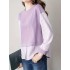 Contrast Striped Crew Neck Blouse, Elegant Long Sleeve Split Side Blouse For Spring & Fall, Women's Clothing