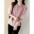 Contrast Striped Crew Neck Blouse, Elegant Long Sleeve Split Side Blouse For Spring & Fall, Women's Clothing