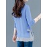 Striped Print Faux Twinset Blouse, Casual Long Sleeve Knot Hem Blouse For Spring & Fall, Women's Clothing