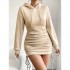 Drawstring Hoodie Ruched Dress, Casual Long Sleeve Dress For Spring & Fall, Women's Clothing