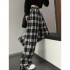 Plaid Drawstring Straight Leg Pants, Casual Loose Pants For Spring & Fall, Women's Clothing