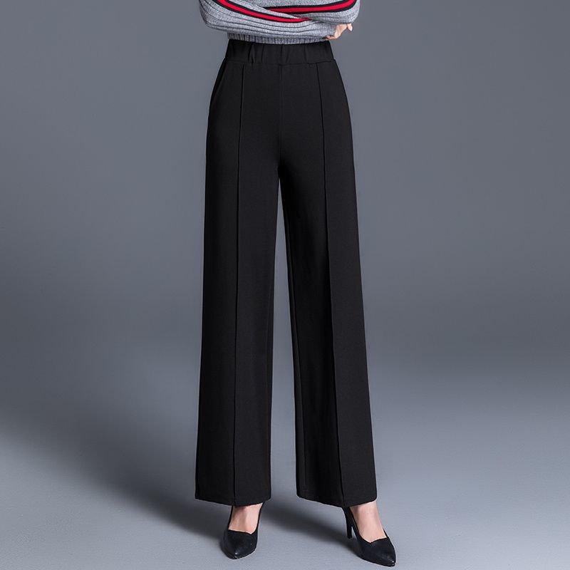Solid High Waist Straight Leg Pants, Casual Draped Pocket Pants, Women's Clothing