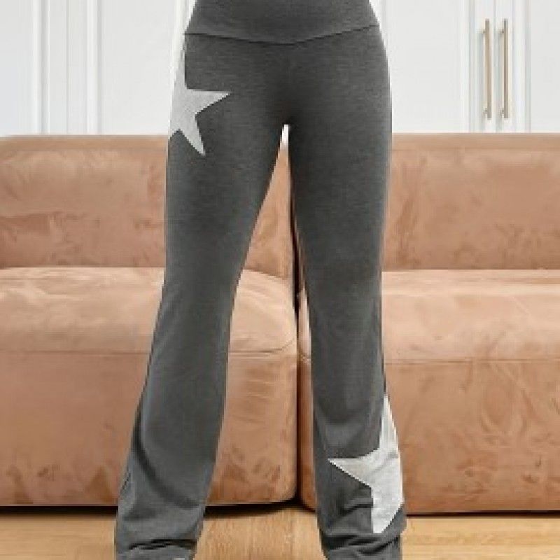 Star Pattern Flare Leg Pants, Casual High Waist Slim Pants, Women's Clothing