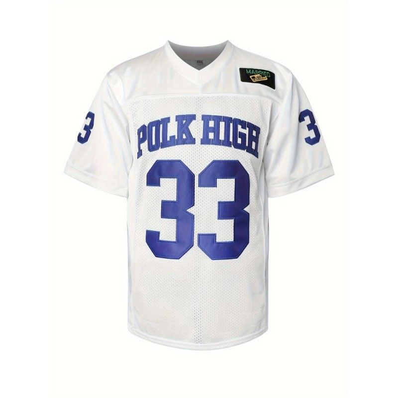 #33 Letter Embroidery Men's Breathable American Football Jersey, Men's V-neck Short Sleeve Sports Shirt For Summer, Outdoor Street