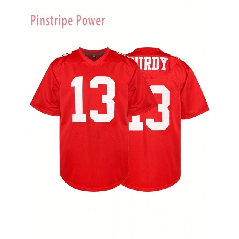 Men'S # 13 Red American Football Shirt - V-neck Breathable Polyester Fiber Suitable For Training Team Sports And Casual Clothing