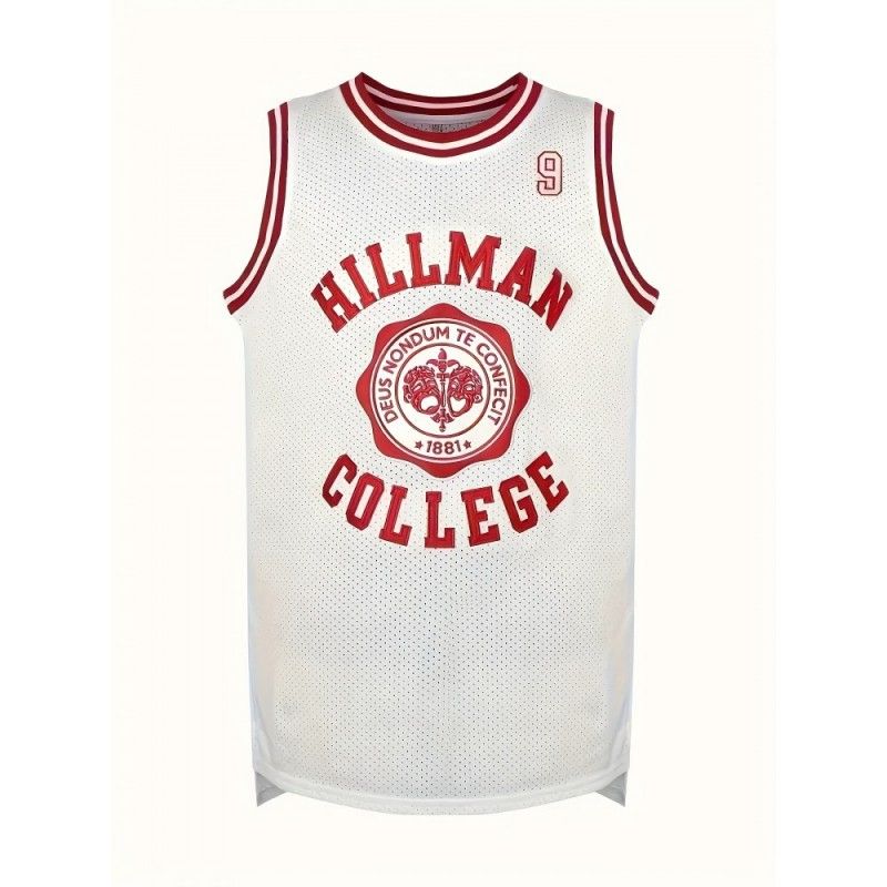 1pc Men'S Embroidered Basketball Jersey - Polyester Knit Fabric, Loose Fit Crew Neck Top with Letters & Number 9, Breathable & Stretchy for Sports, Casual, Training, Outdoor Activities - Universal Fit for Adult Male