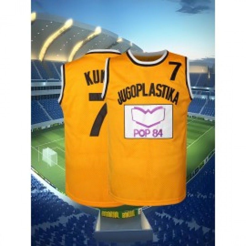 Athletic Appeal, Men's #7 Yellow Basketball Jersey - Retro Style, "KUJGOKNIA" and Pop Art Logo, Polyester, Round Neck, Sleeveless Sports Uniform for Team Sports, Casual Wear, and Parties