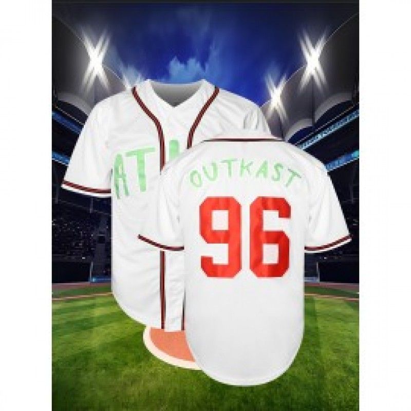 Men's #96 "ATLANTA OUTKAST" Embroidered Baseball Jersey - Breathable Polyester, V-Neck, Button Closure, Casual & Sporty, Ideal for Training, Hiking & Casual Attire in Spring/Summer/Fall